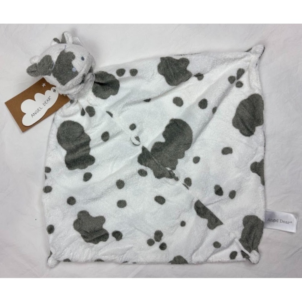 Angel Dear Soft Cow Baby Security Blanket Lovey Gray White Spots Sleeping Eyes - Picture 2 of 4